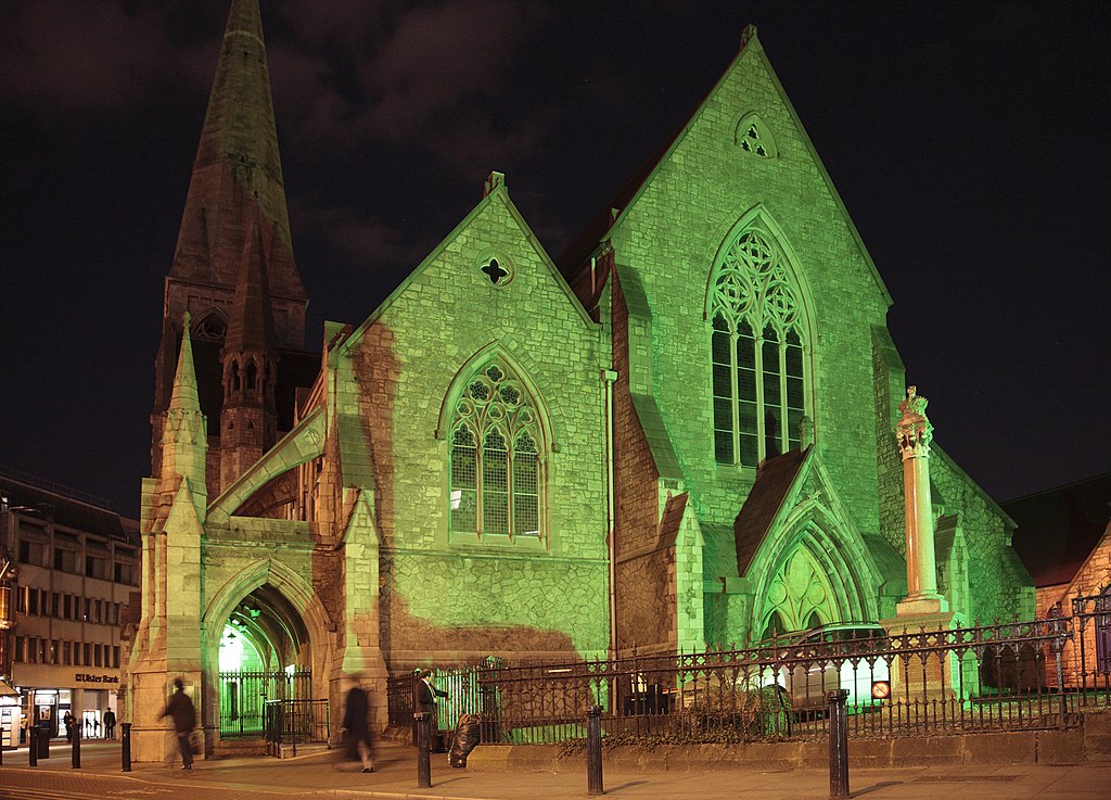  St. Andrew's Church on Andrew Street, Dublin, Republic of Ireland, photographed in green illumination on St. Patrick's Day (17 March) 2010